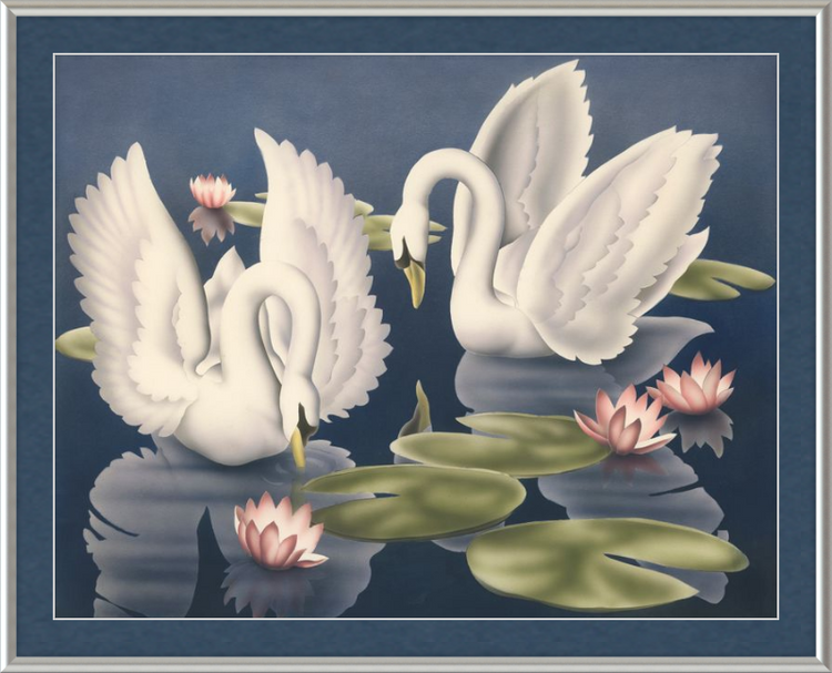 Custom Framed Turner Swans and Lillies | Premium Giclee Print | Vintage Bird Lithograph