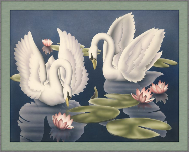 Custom Framed Turner Swans and Lillies | Premium Giclee Print | Vintage Bird Lithograph