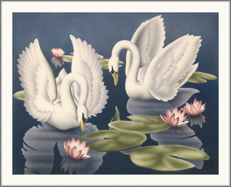Custom Framed Turner Swans and Lillies | Premium Giclee Print | Vintage Bird Lithograph