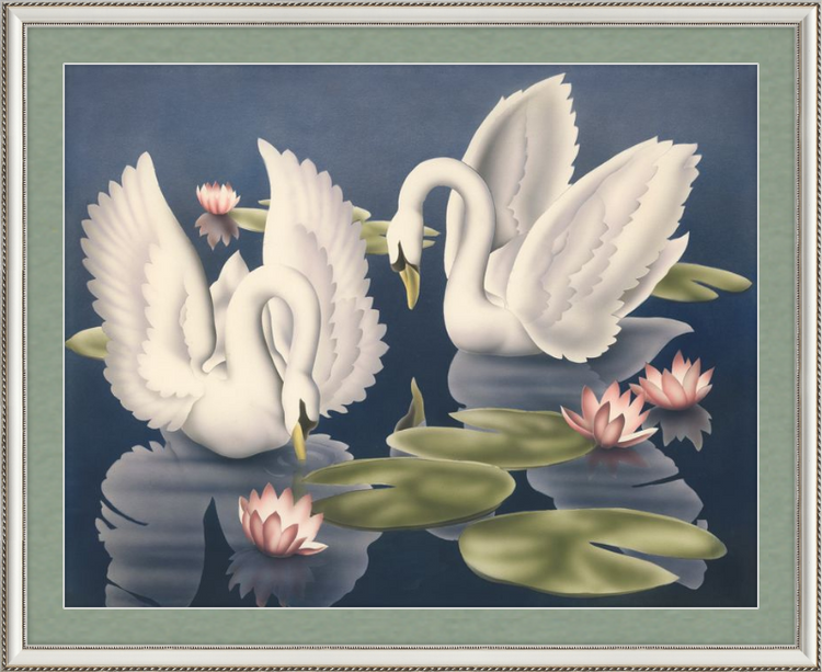 Custom Framed Turner Swans and Lillies | Premium Giclee Print | Vintage Bird Lithograph