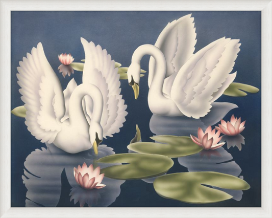 Custom Framed Turner Swans and Lillies | Premium Giclee Print | Vintage Bird Lithograph