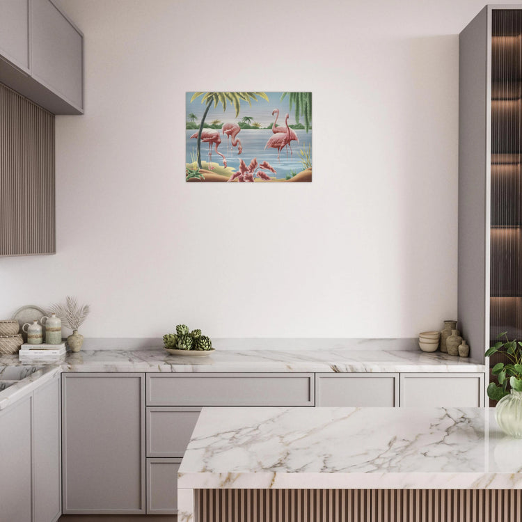 Turner Flamingo Brushed Aluminum Print | Vintage Tropical Bird Lithograph Metal Art