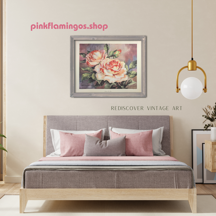 Luscious Tea Rose by Erich F.T. Schenk | 1940s Vintage Floral Lithograph | Romantic Wall Art