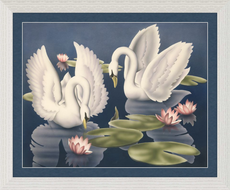 Custom Framed Turner Swans and Lillies | Premium Giclee Print | Vintage Bird Lithograph