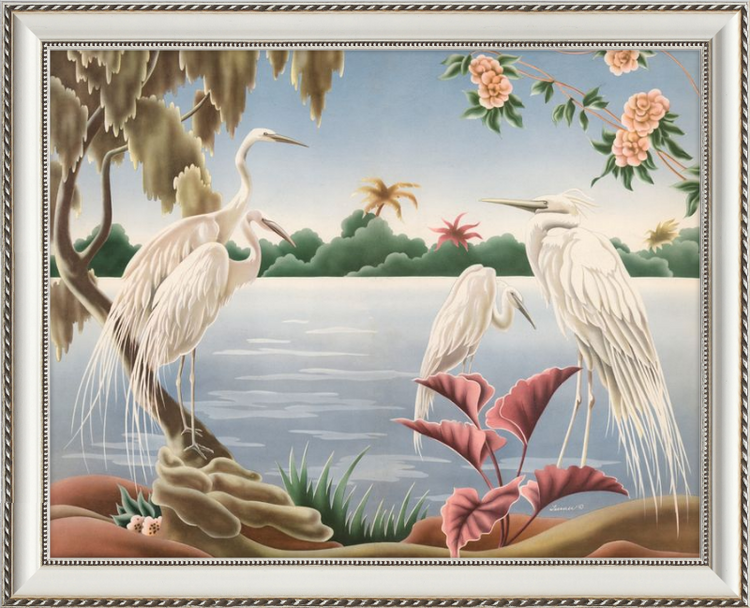 Custom Framed Turner Egrets | Premium Giclee Print | Vintage Bird Lithograph