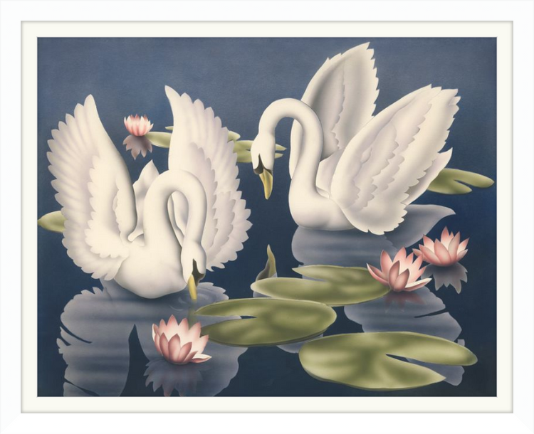 Custom Framed Turner Swans and Lillies | Premium Giclee Print | Vintage Bird Lithograph