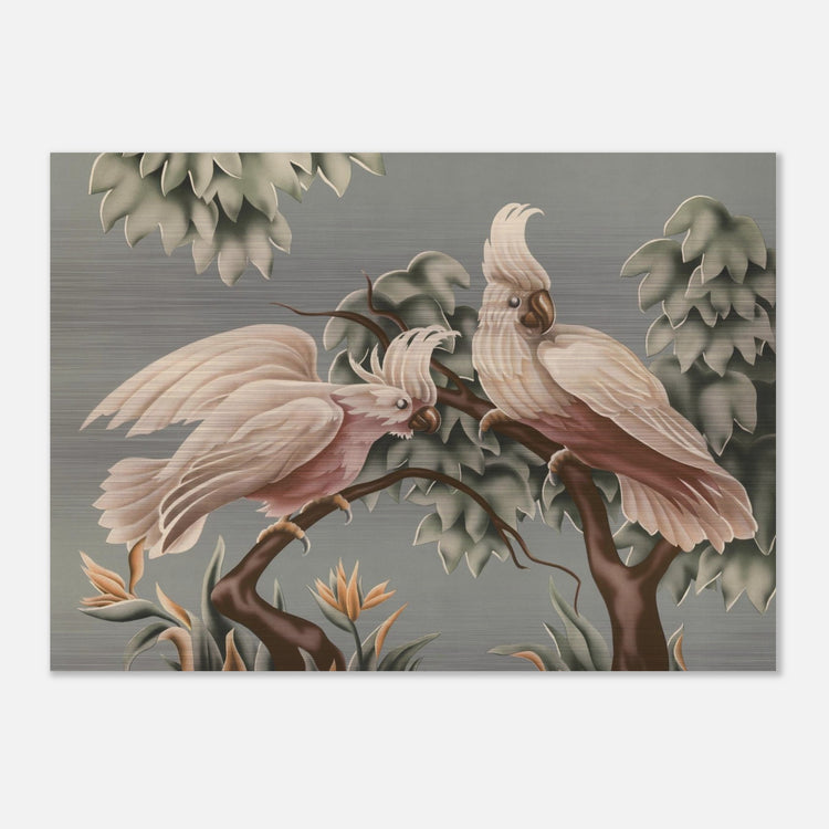 Turner White Cockatoos Brushed Aluminum Print | Vintage Tropical Bird Lithograph Metal Art