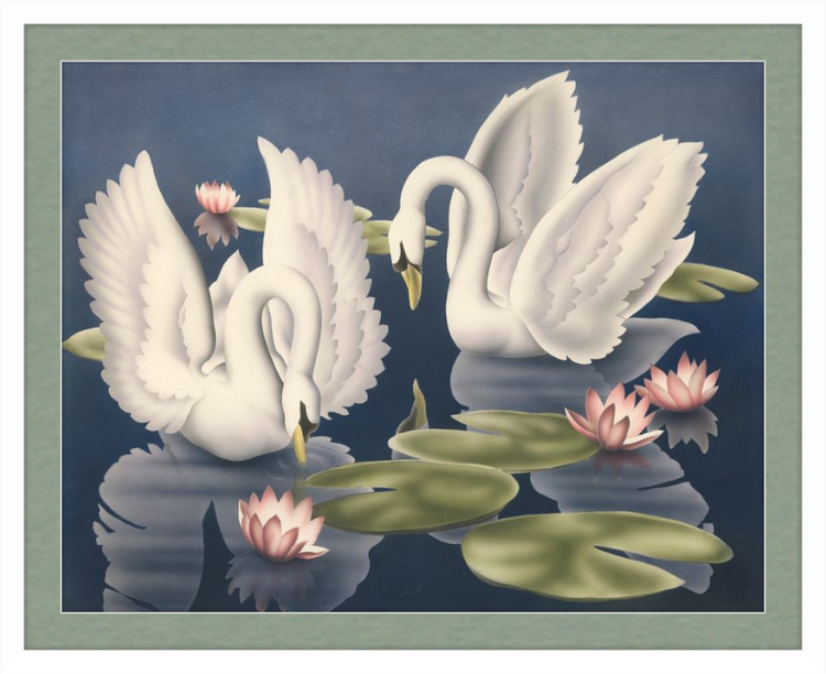 Custom Framed Turner Swans and Lillies | Premium Giclee Print | Vintage Bird Lithograph