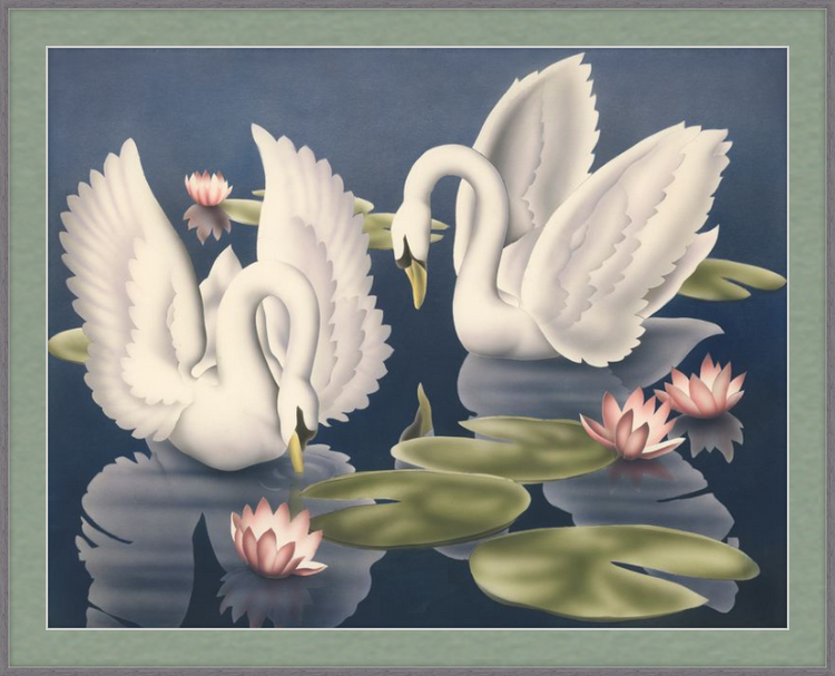 Custom Framed Turner Swans and Lillies | Premium Giclee Print | Vintage Bird Lithograph