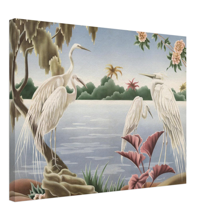 Turner Egrets Wrap-Around Canvas Print | Vintage Lakeside Bird Wall Art