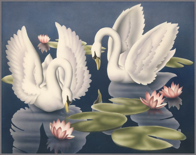 Custom Framed Turner Swans and Lillies | Premium Giclee Print | Vintage Bird Lithograph