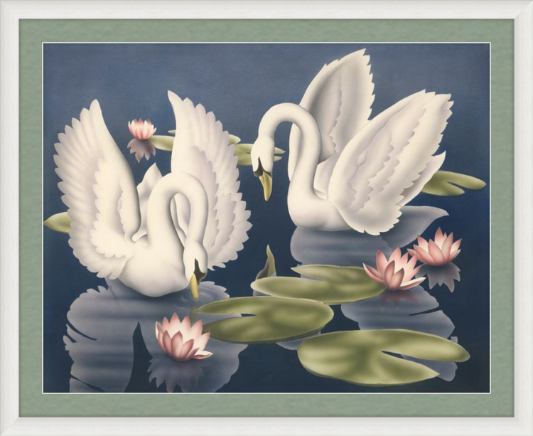 Custom Framed Turner Swans and Lillies | Premium Giclee Print | Vintage Bird Lithograph
