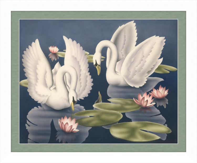 Custom Framed Turner Swans and Lillies | Premium Giclee Print | Vintage Bird Lithograph