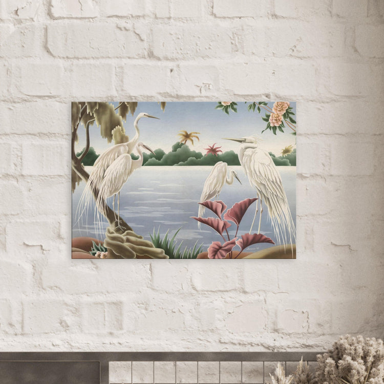 Turner Egrets Wrap-Around Canvas Print | Vintage Lakeside Bird Wall Art