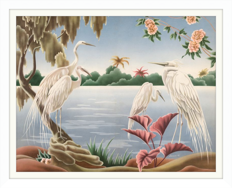 Custom Framed Turner Egrets | Premium Giclee Print | Vintage Bird Lithograph