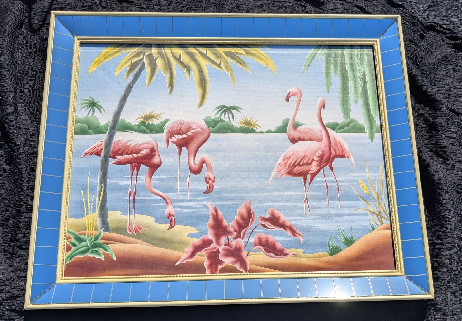 Framed Turner Flamingo Mirror Art | 1950s Mint Print | Acrylic Glazing | Frame with Minimal Wear - Framed Prints - Pink Flamingos