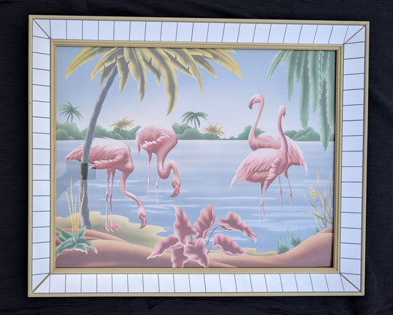 Framed Turner Flamingo Mirror Art | 1950s Mint Print | Acrylic Glazing | Frame with Minimal Wear - Framed Prints - Pink Flamingos