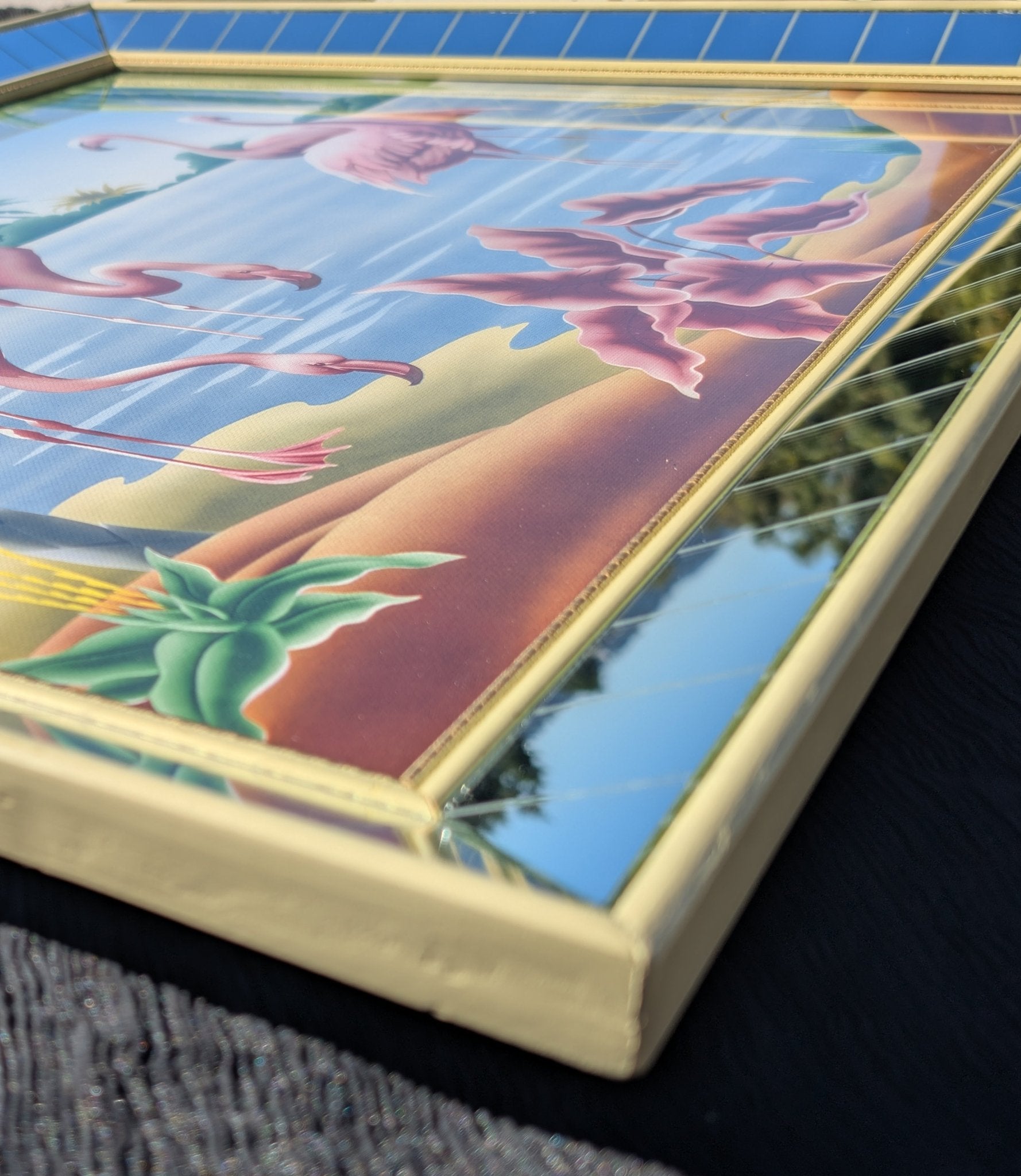 Framed Turner Flamingo Mirror Art | 1950s Mint Print | Acrylic Glazing | Frame with Minimal Wear - Framed Prints - Pink Flamingos