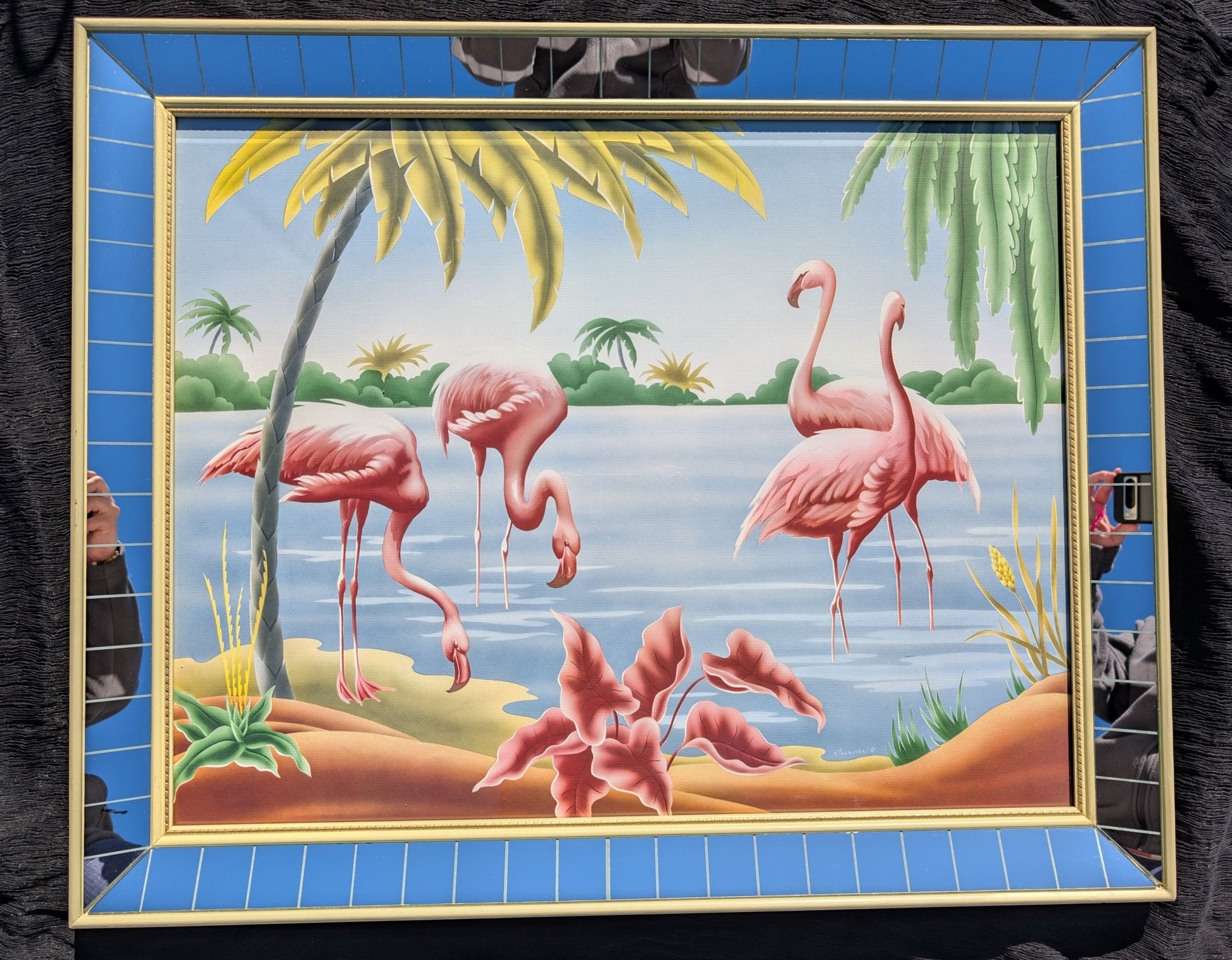 Framed Turner Flamingo Mirror Art | 1950s Mint Print | Acrylic Glazing | Frame with Minimal Wear - Framed Prints - Pink Flamingos