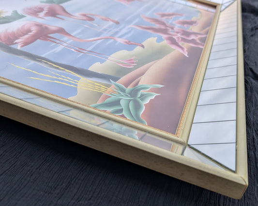 Framed Turner Flamingo Mirror Art | 1950s Mint Print | Acrylic Glazing | Frame with Minimal Wear - Framed Prints - Pink Flamingos