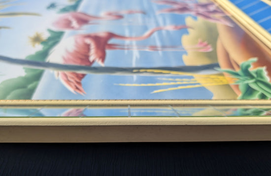 Framed Turner Flamingo Mirror Art | 1950s Mint Print | Glass Glazing | Frame with Minimal Wear - Framed Prints - Pink Flamingos