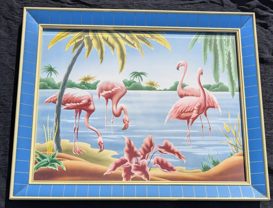 Framed Turner Flamingo Mirror Art | 1950s Mint Print | Glass Glazing | Frame with Minimal Wear - Framed Prints - Pink Flamingos