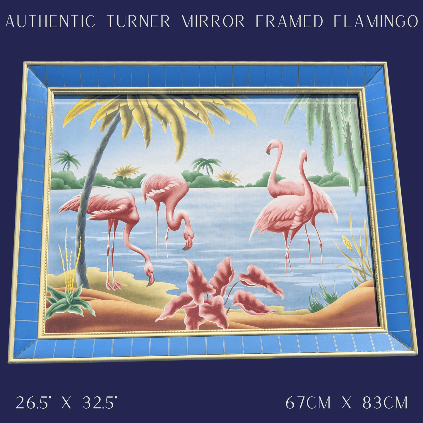 Framed Turner Flamingo Mirror Art | 1950s Mint Print | Glass Glazing | Frame with Minimal Wear - Framed Prints - Pink Flamingos