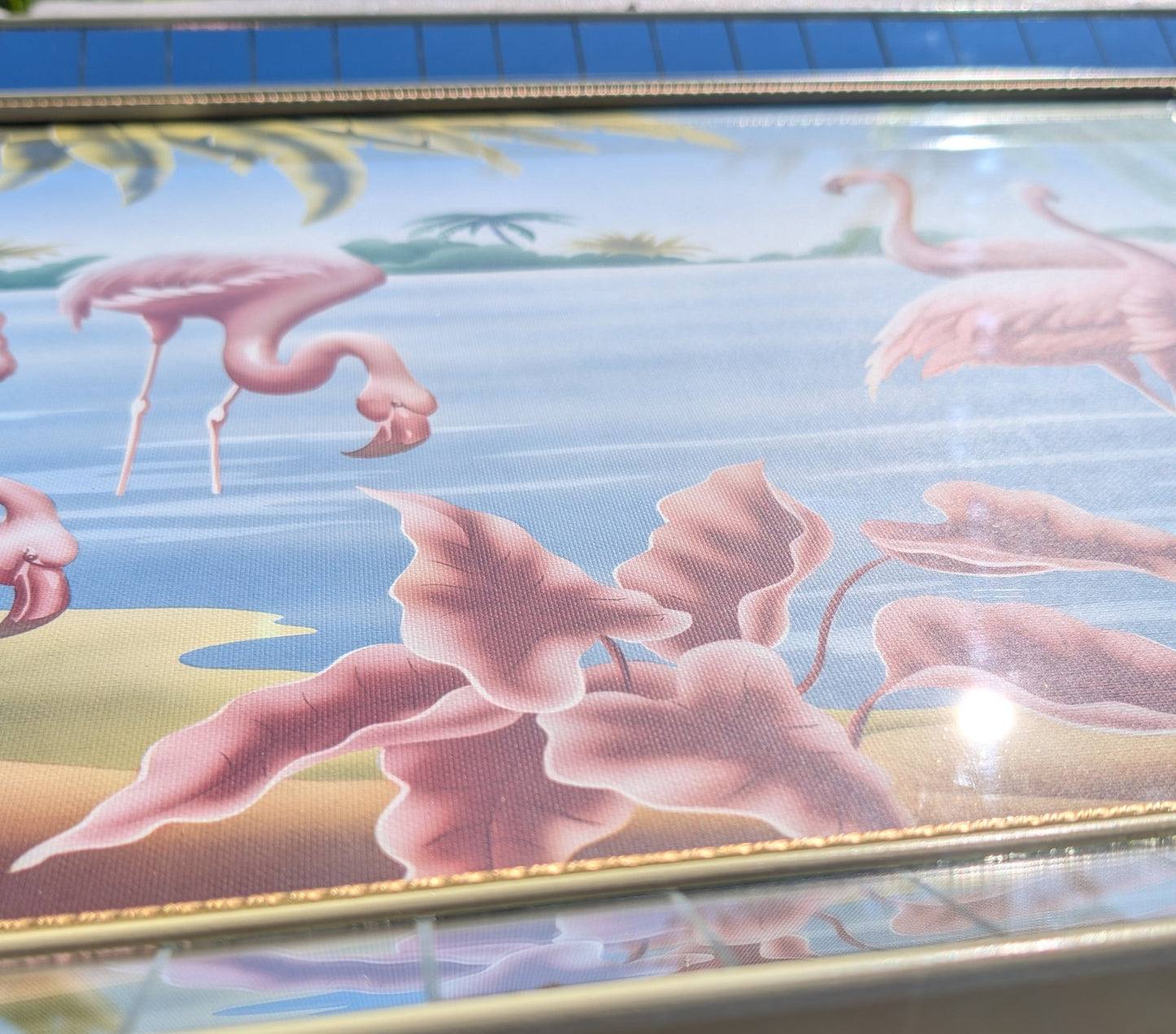 Framed Turner Flamingo Mirror Art | 1950s Mint Print | Glass Glazing | Frame with Minimal Wear - Framed Prints - Pink Flamingos