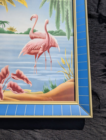 Framed Turner Flamingo Mirror Art | 1950s Mint Print | Glass Glazing | Frame with Minimal Wear - Framed Prints - Pink Flamingos