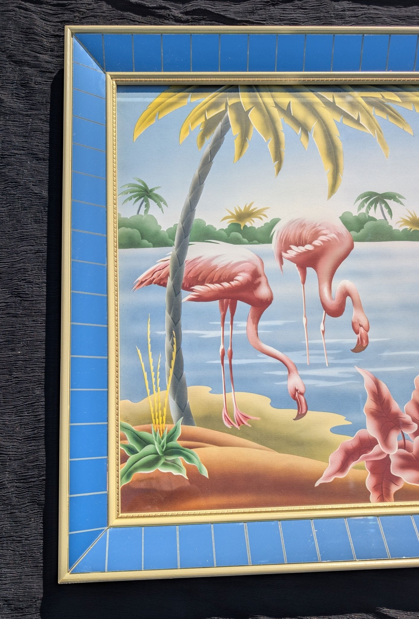 Framed Turner Flamingo Mirror Art | 1950s Mint Print | Glass Glazing | Frame with Minimal Wear - Framed Prints - Pink Flamingos