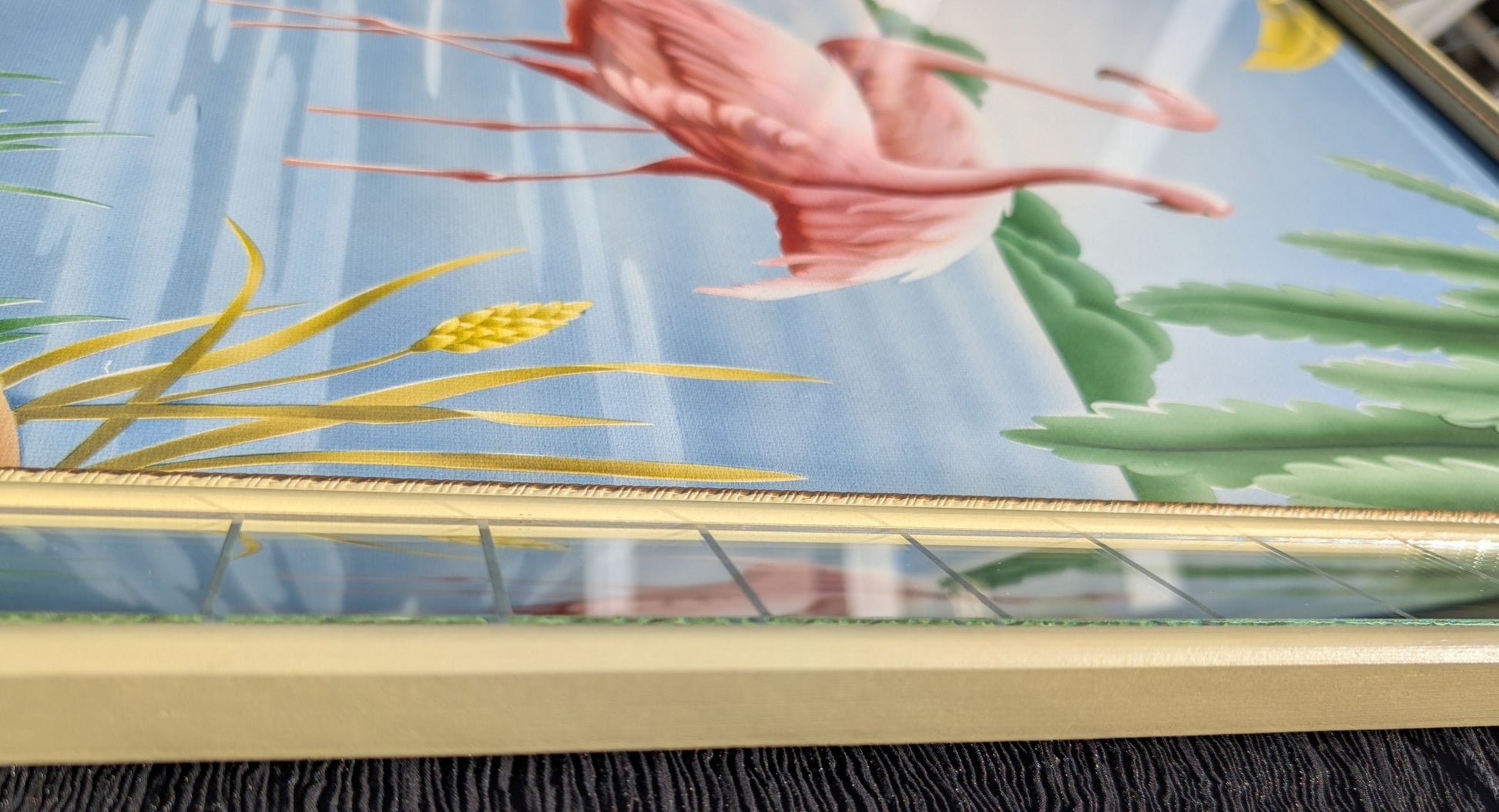 Framed Turner Flamingo Mirror Art | 1950s Mint Print | Glass Glazing | Frame with Minimal Wear - Framed Prints - Pink Flamingos