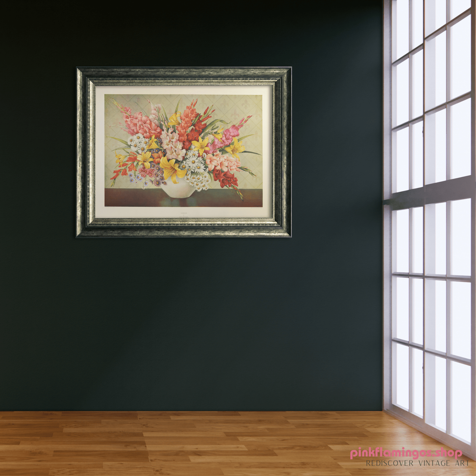 Gladiolus by Dimitry Alexandroff | 1940s Vintage Floral Lithograph | Large Botanical Wall Art - Offset Lithograph - Pink Flamingos
