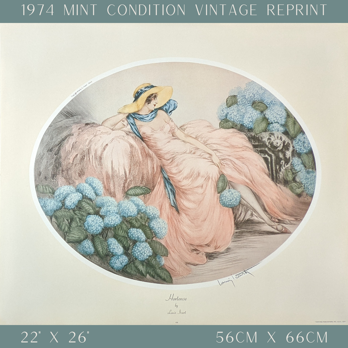 Hortense by Louis Icart, mint condition vintage French Art Deco lithograph printed in the 1970s - Offset Lithograph - Pink Flamingos