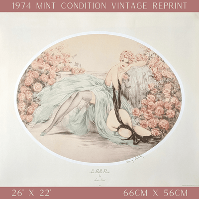 La Belle Rose by Louis Icart | 1974 Art Deco Reproduction | Offset Lithograph | Romantic French Art Deco Style