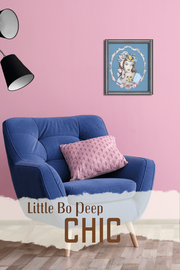 Lady Portrait in Blue by Terone | 1943 Beautytone Vintage Lithograph | Vintage Regency Wall Art - Offset Lithograph - Pink Flamingos