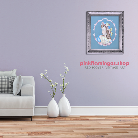 Lady Profile in Blue by Terone | 1943 Beautytone Vintage Lithograph | Classic Regency Wall Art