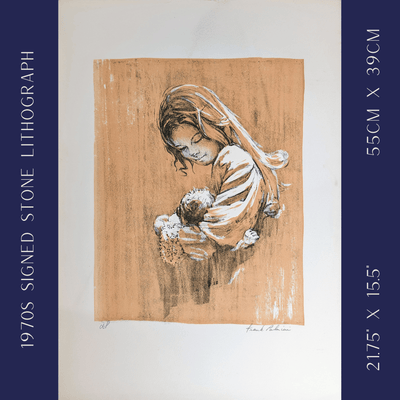 Mother and Baby by Frank Palmieri | 1970s Signed Lithograph | Vintage Family Wall Art