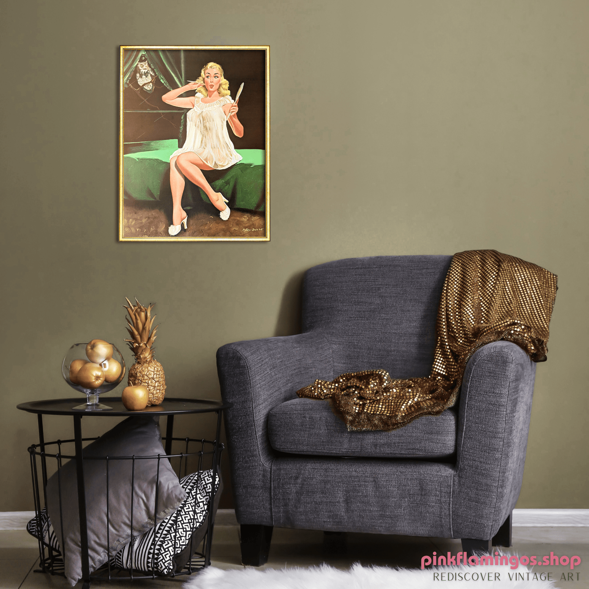 Night Owl by Peter Darro | 1940s - 50s Style Pinup | 1980s Glossy Lithograph - Lithograph - Pink Flamingos