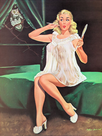 Night Owl by Peter Darro | 1940s - 50s Style Pinup | 1980s Glossy Lithograph - Lithograph - Pink Flamingos