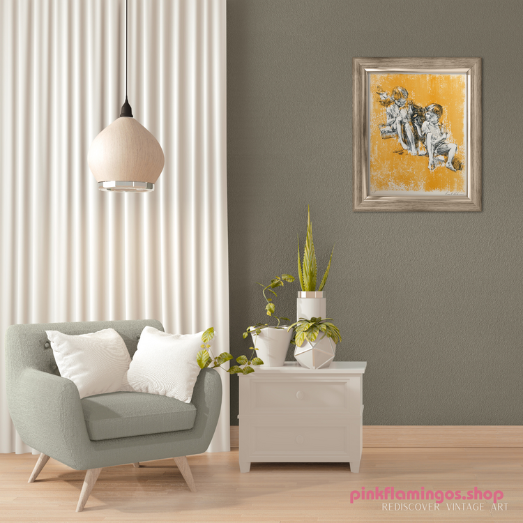 Boy Giving Flower by Frank Palmieri | 1970s Signed Lithograph | Sentimental Childhood Wall Art
