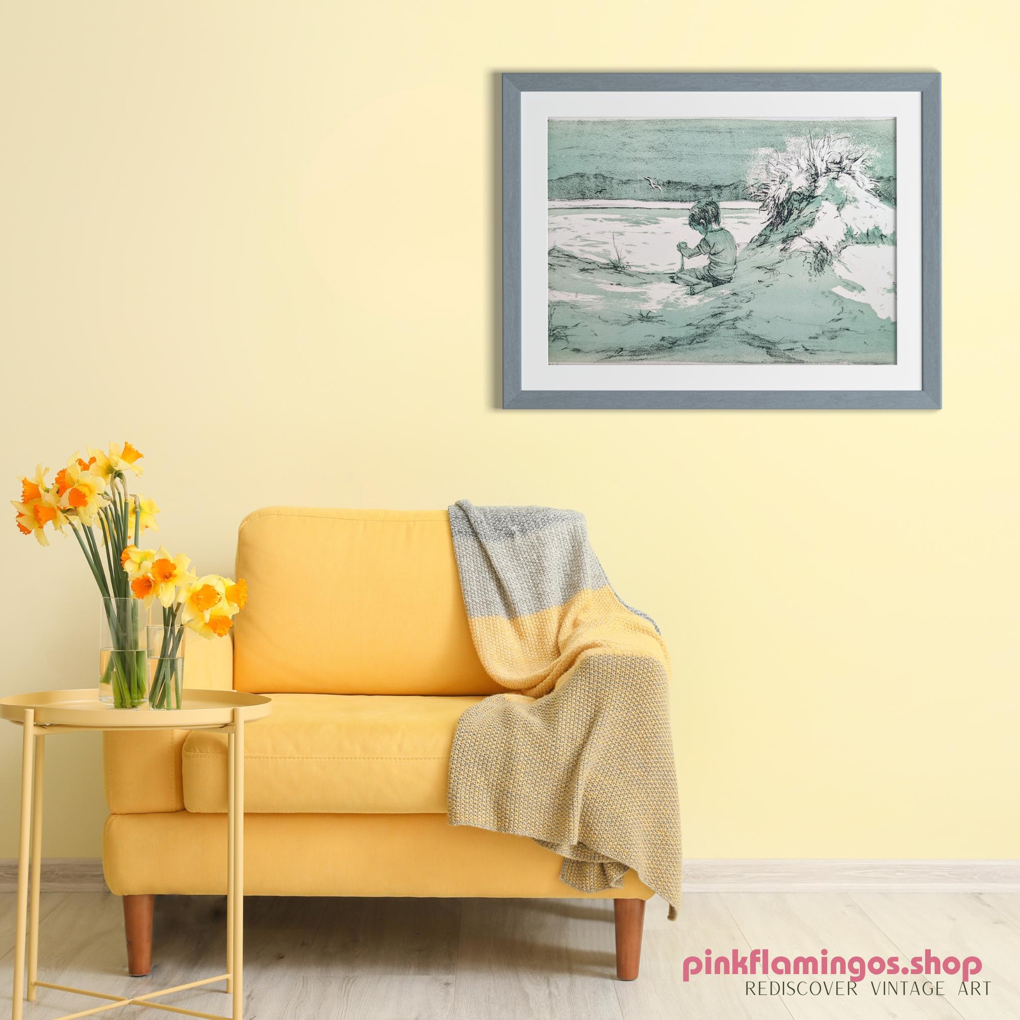 Boy on the Beach by Frank Palmieri | 1970s Signed Lithograph | Coastal Childhood Wall Art