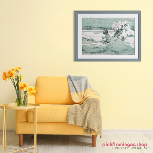 Boy on the Beach by Frank Palmieri | 1970s Signed Lithograph | Coastal Childhood Wall Art