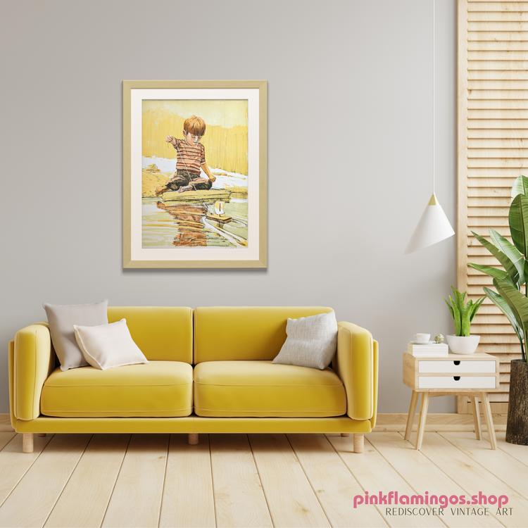 Boy with Sailboat by Frank Palmieri | 1970s Signed Lithograph | Vintage Nautical Wall Art