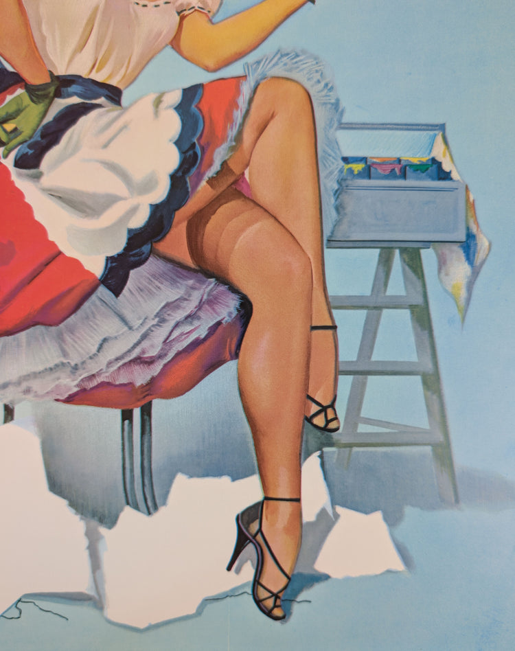 Painting the Birdcage by Peter Darro | 1940s-50s Style Pinup | 1980s Glossy Lithograph
