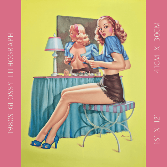 Pinup Set (6) by D’Ancona, Darro, DeVorss & Erbit | 1940s–50s Style | 1980s Glossy Lithographs - Lithograph - Pink Flamingos