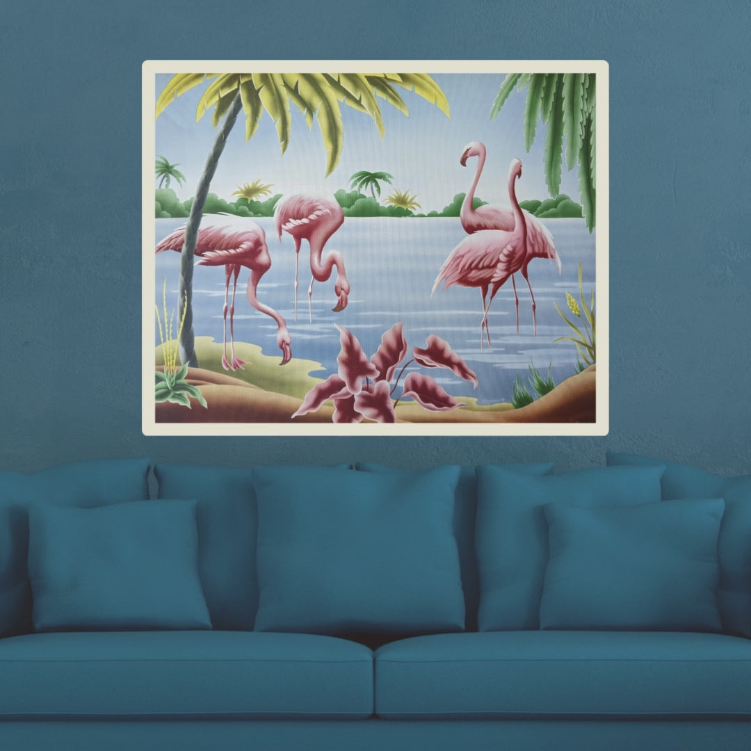 Vintage Flamingo Lithograph | A.T. Toran Art | Pink Flamingos