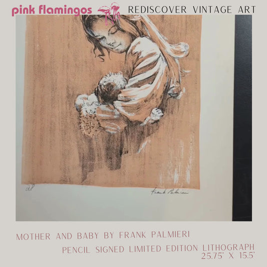 Mother and Baby by Frank Palmieri | 1970s Signed Lithograph | Vintage Family Wall Art