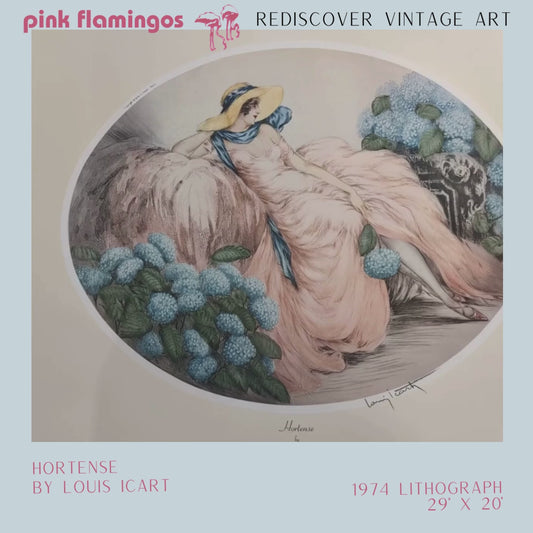 Hortense by Louis Icart | 1970s Art Deco Reproduction | Offset Lithograph | Romantic French Wall Art