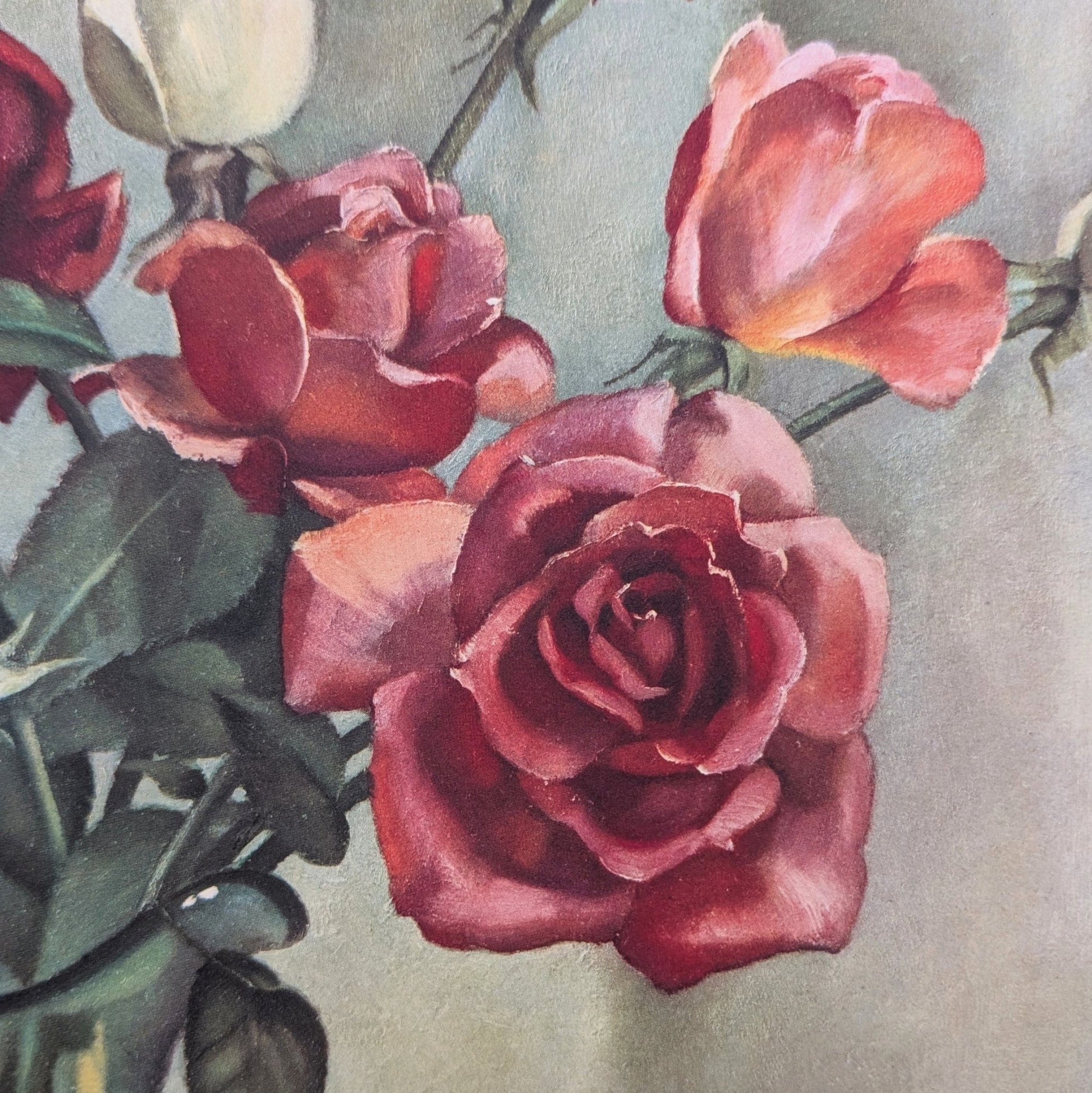 Roses by Harry Lane | 1945 Vintage Lithograph | Still Life Floral Wall Art - Offset Lithograph - Pink Flamingos
