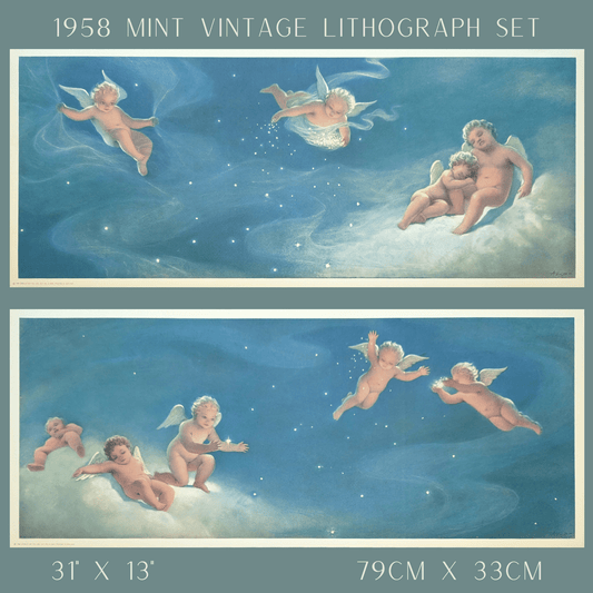 Stardust IV and V by Albo, mint condition vintage nursery art lithograph set - Offset Lithograph - Pink Flamingos